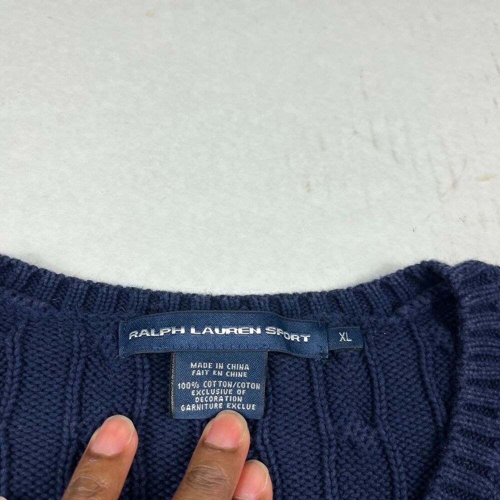 Ralph Lauren Sport Womens V-Neck Sweater Blue Long Sleeve Cable Knit Pullover XL - Picture 4 of 10